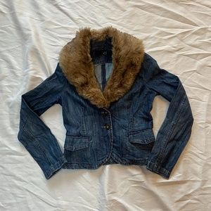 Y2K FUR COLLAR DENIM JACKET